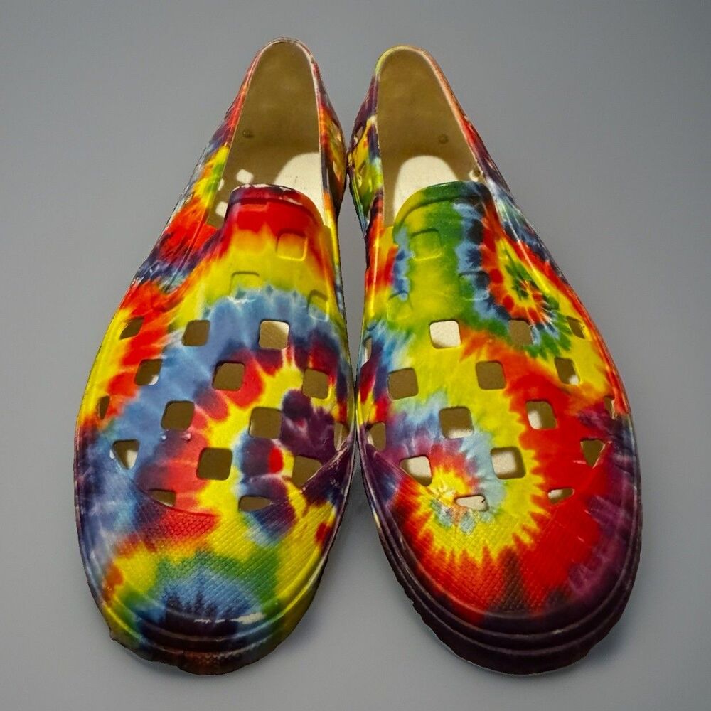 EUC Vans Slip-On TRK Tie Dye Rainbow Water Shoes Clogs Men 9 / Women 10.5